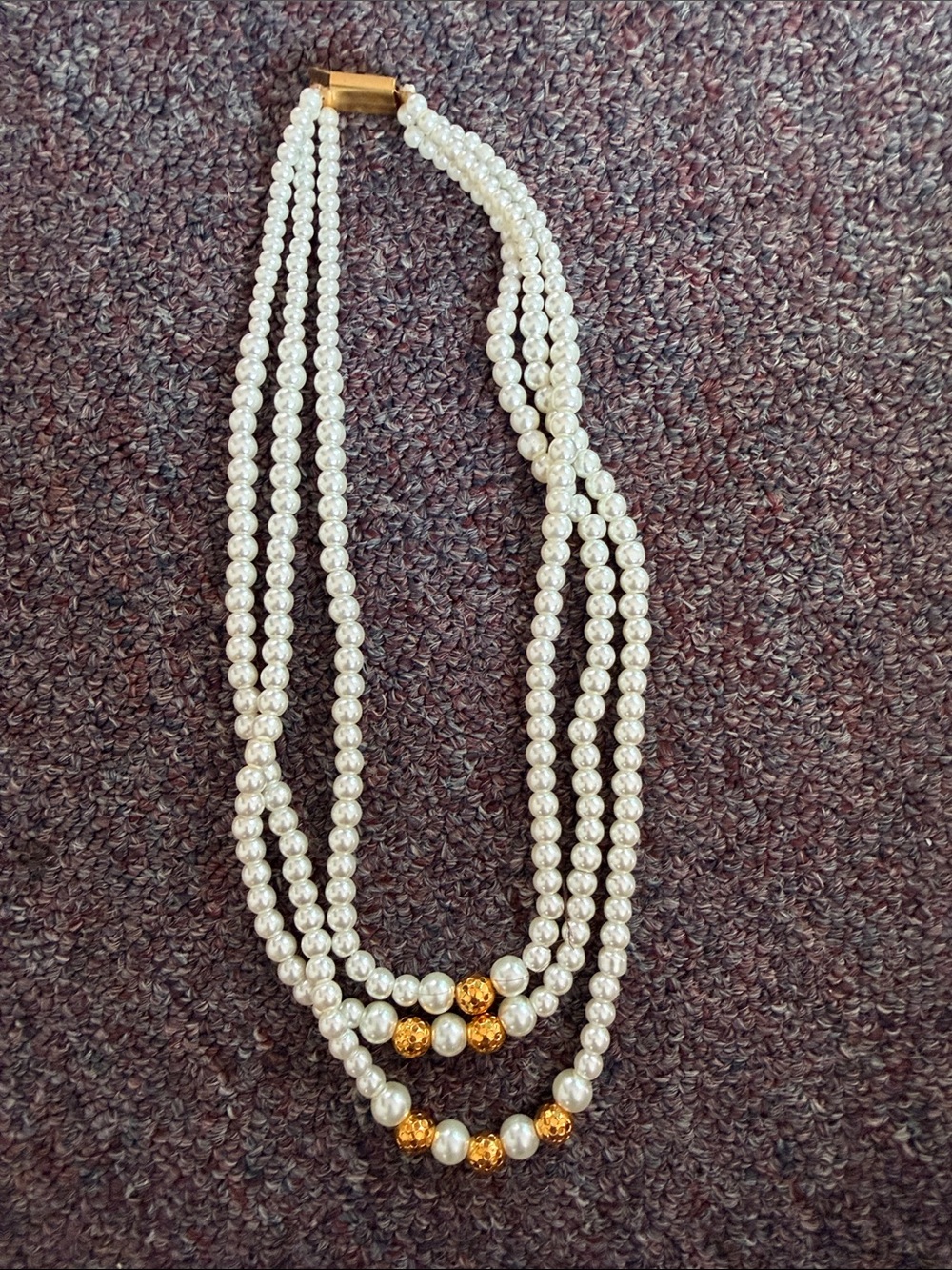 Multi-Strand Ivory Pearl Necklace with Gold Accent Beads